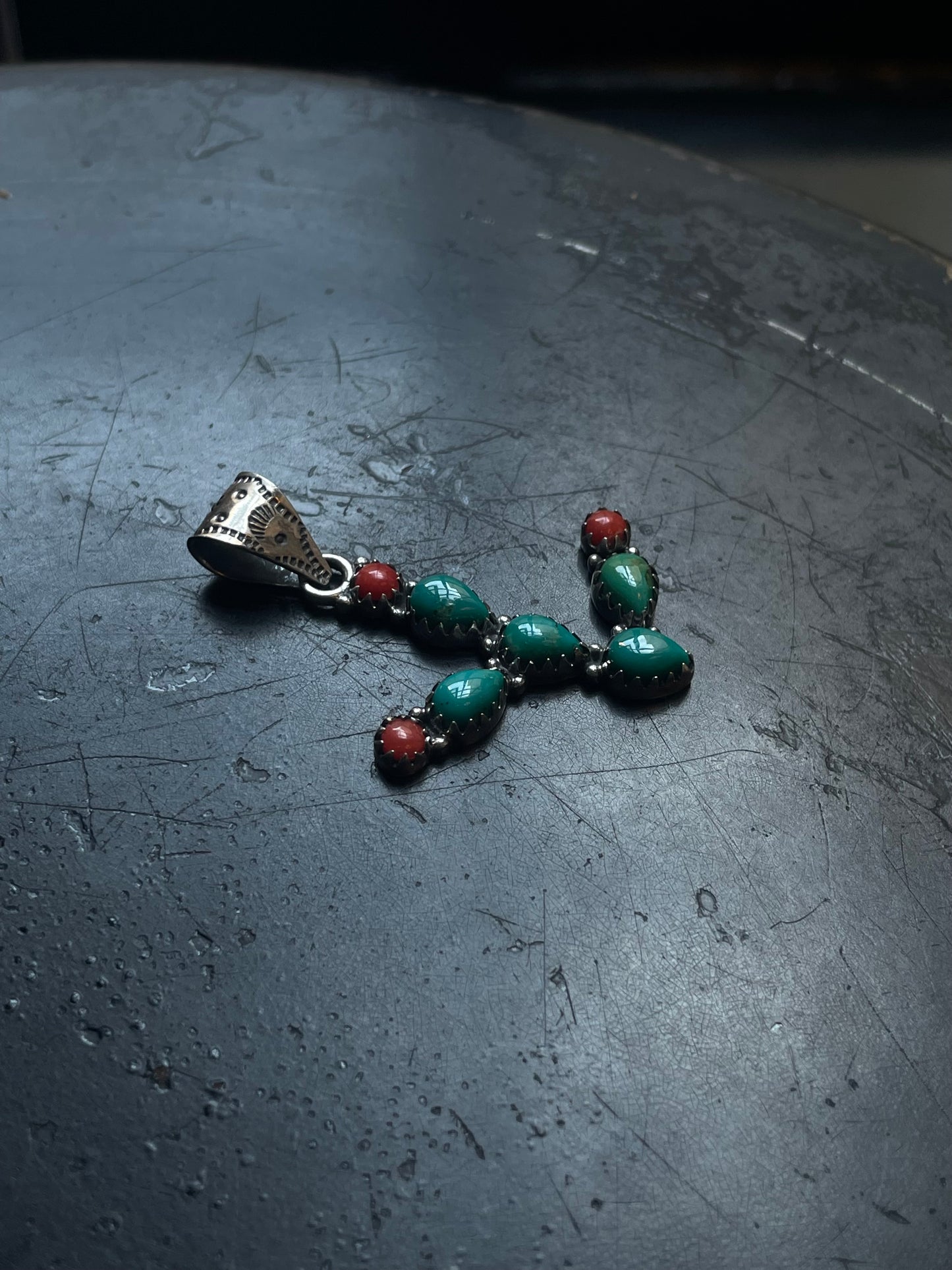 Turquoise Coral Cactus Pendant | 925 Sterling Silver E521