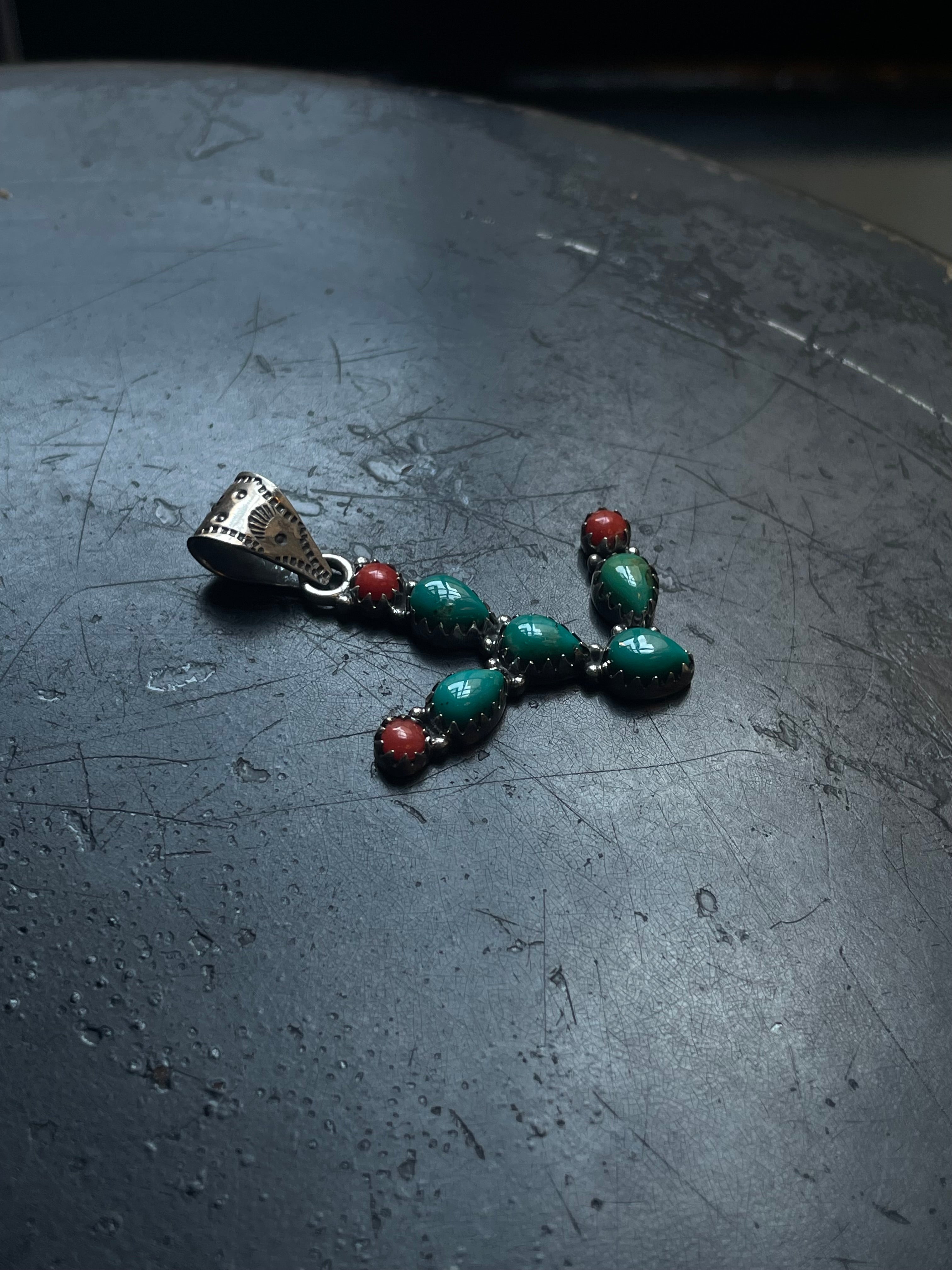 Turquoise Coral Cactus Pendant | 925 Sterling Silver E521