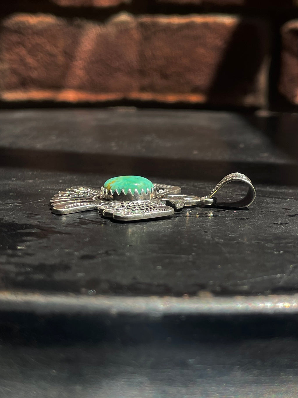 Kingman Turquoise Thunderbird Pendant | Sterling Silver G422