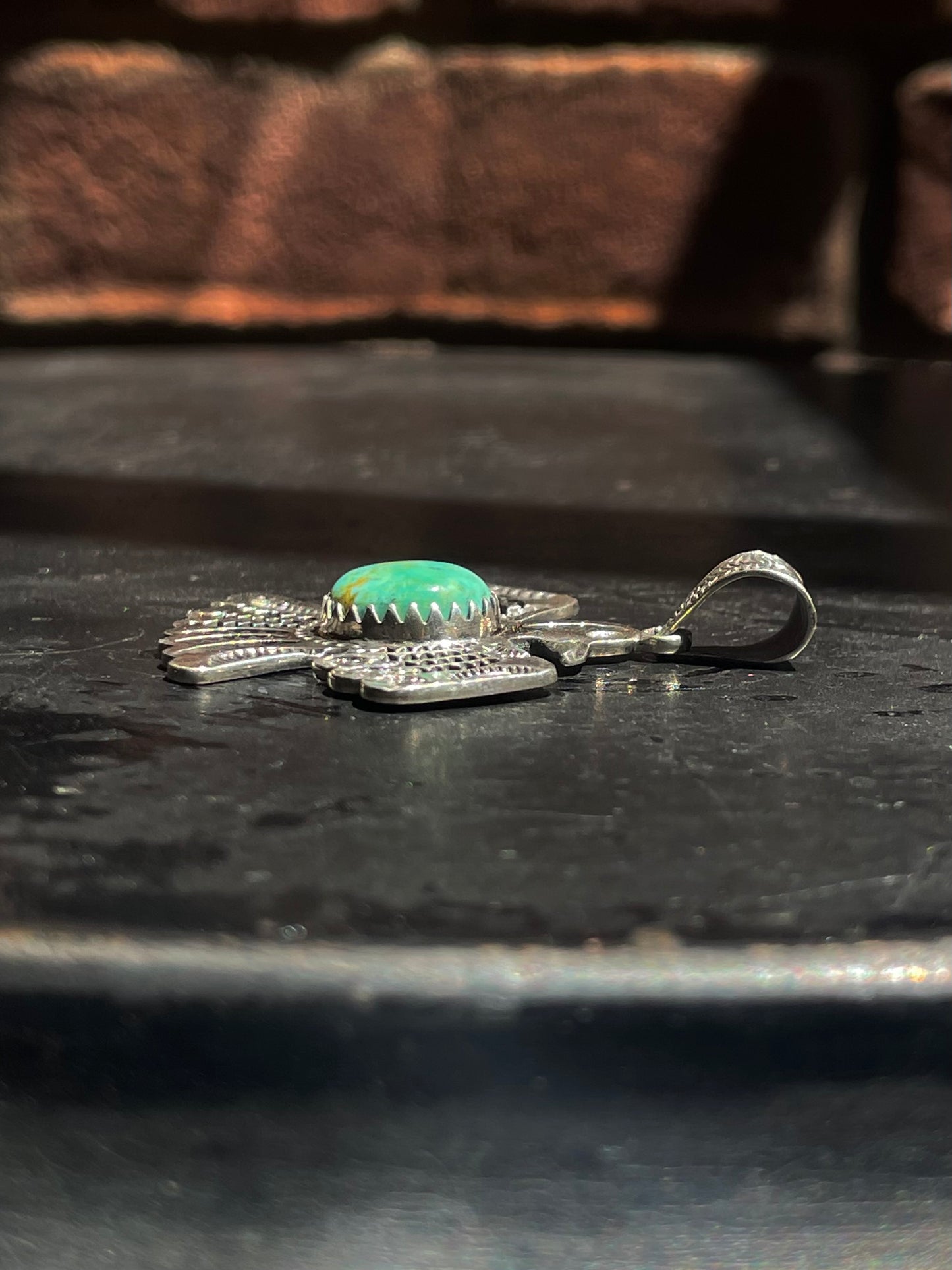 Kingman Turquoise Thunderbird Pendant | Sterling Silver G422
