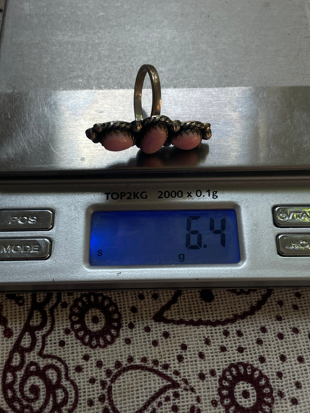 Pink Conch Triple Stone Ring | 925 Sterling Silver | Size 5.75 D359