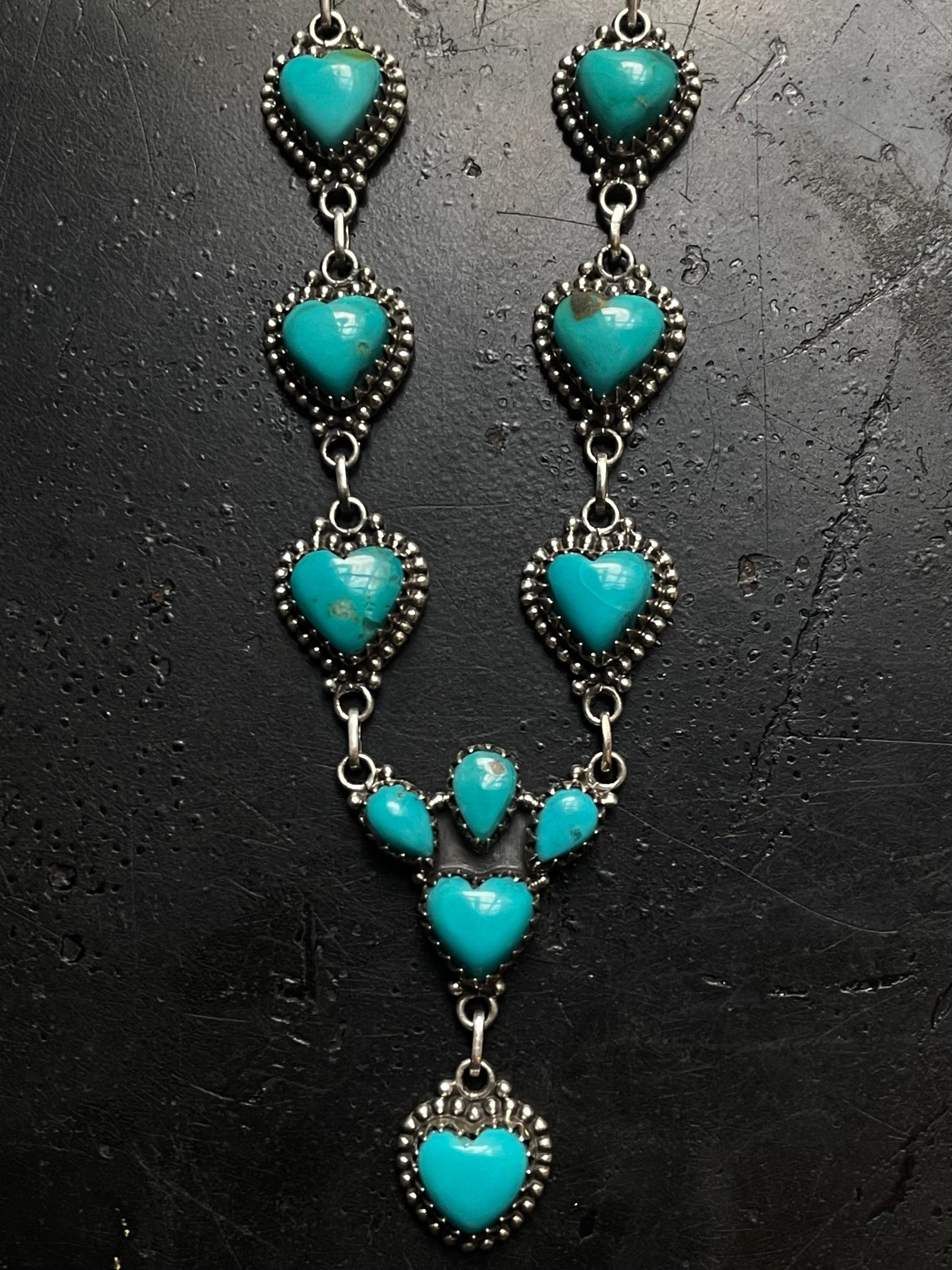 Kingman Turquoise Heart Lariat Necklace | 925 Sterling Silver G413