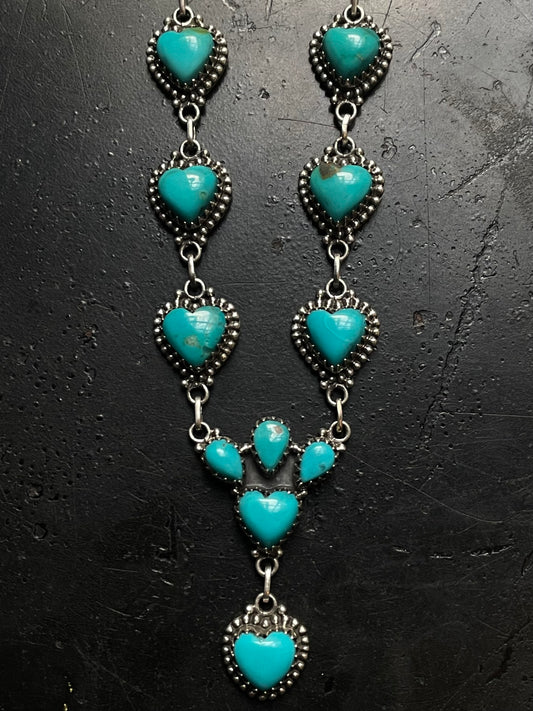 Kingman Turquoise Heart Lariat Necklace | 925 Sterling Silver G413