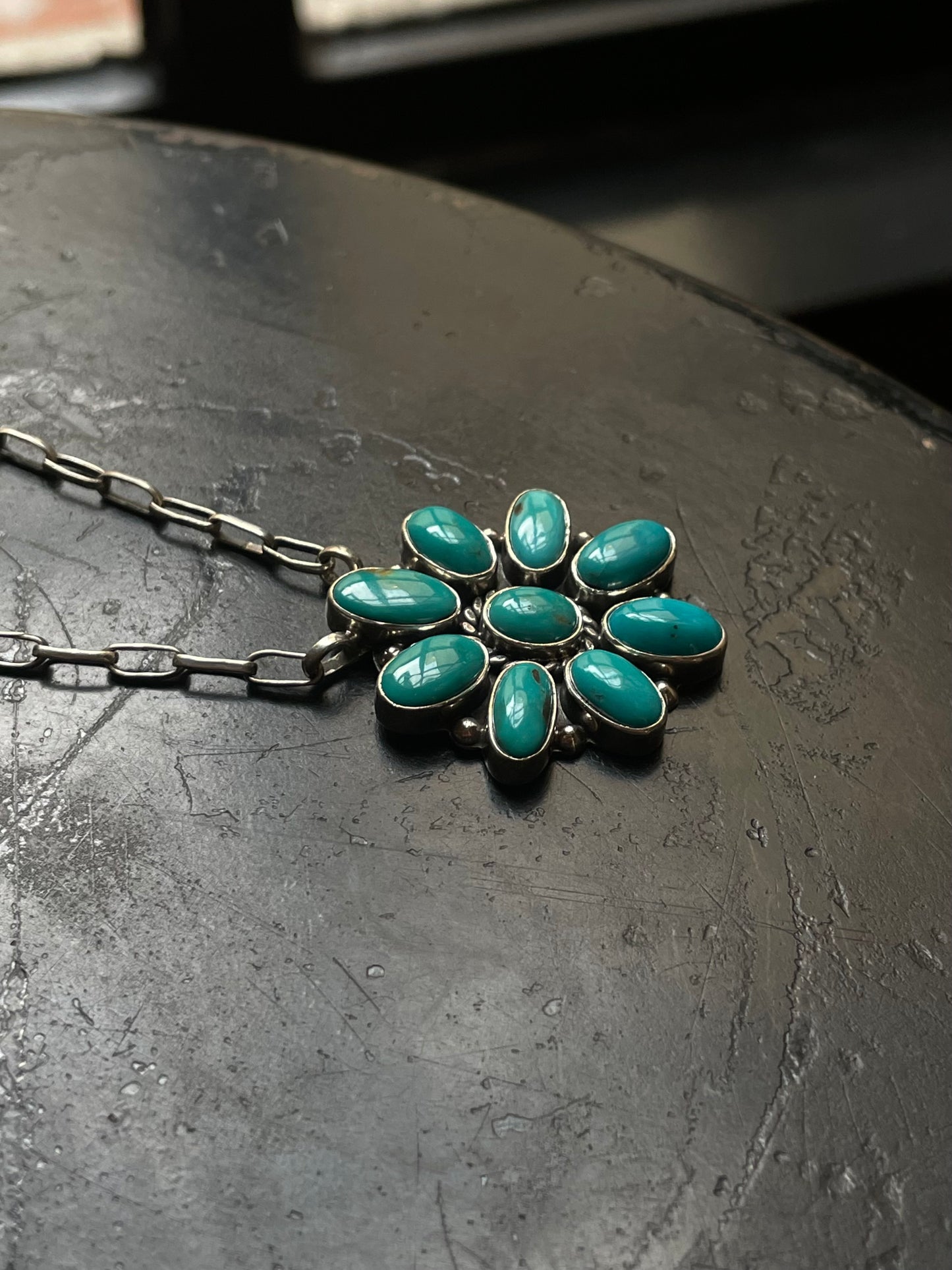 Kingman Turquoise Flower Necklace | 925 Sterling Silver G406