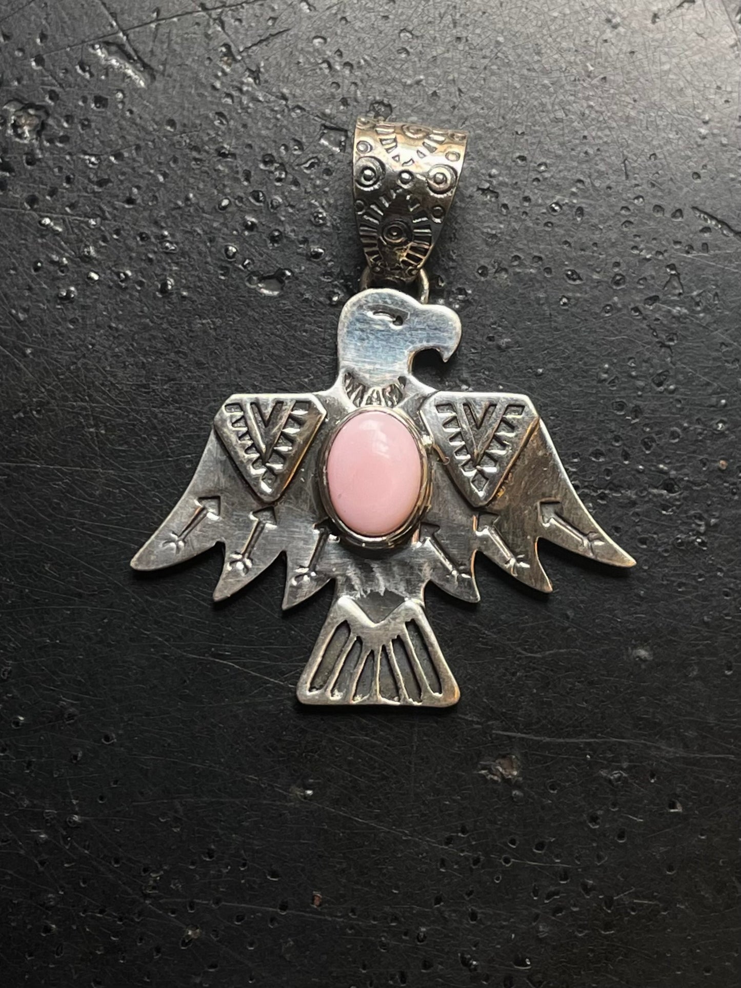 Pink Conch Thunderbird Pendant | Sterling Silver E725