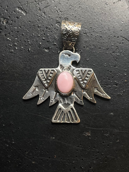 Pink Conch Thunderbird Pendant | Sterling Silver E725
