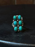 Kingman Turquoise Rectangle Cluster Ring | Sterling Silver | Size 8 | A099