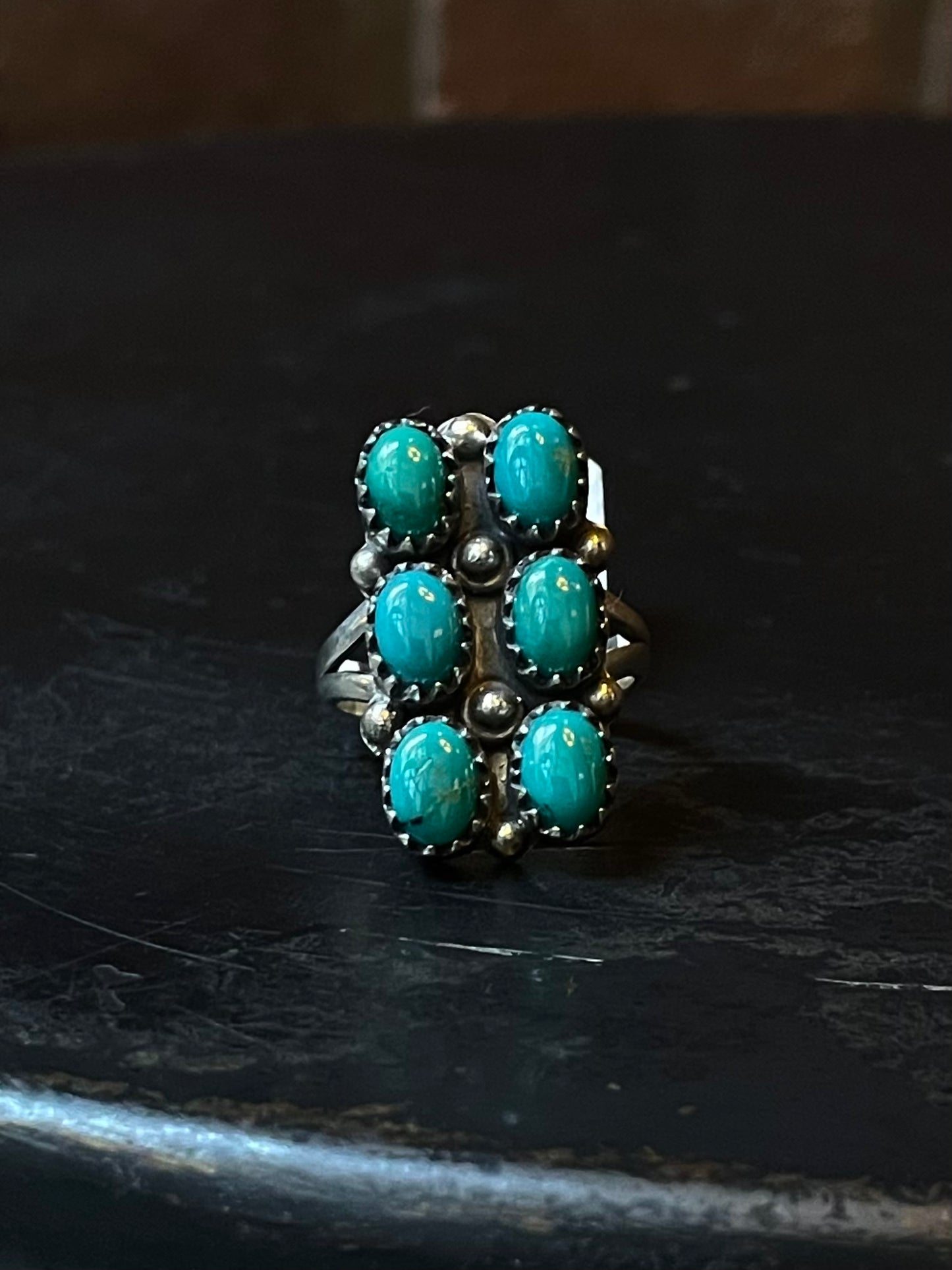 Kingman Turquoise Rectangle Cluster Ring | Sterling Silver | Size 8 | A099