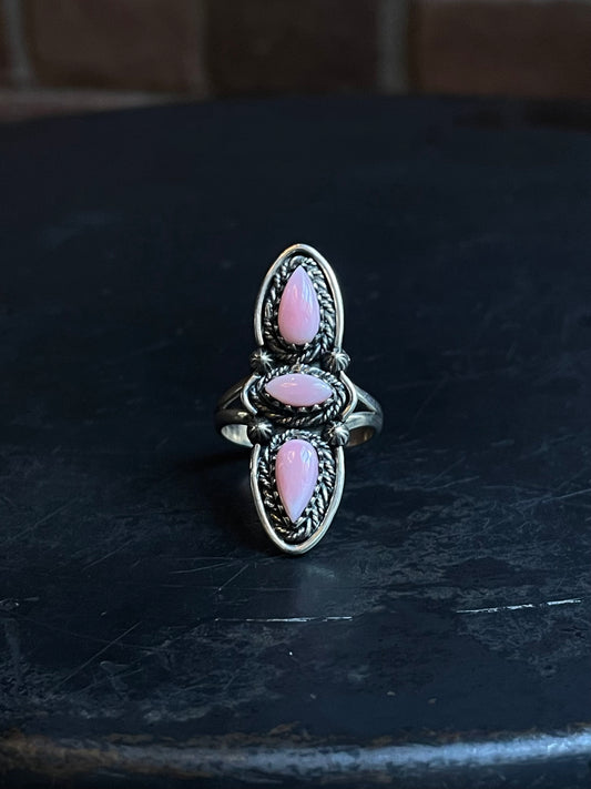 Pink Conch 3 Stone Ring | 925 Sterling Silver Size 9 E477