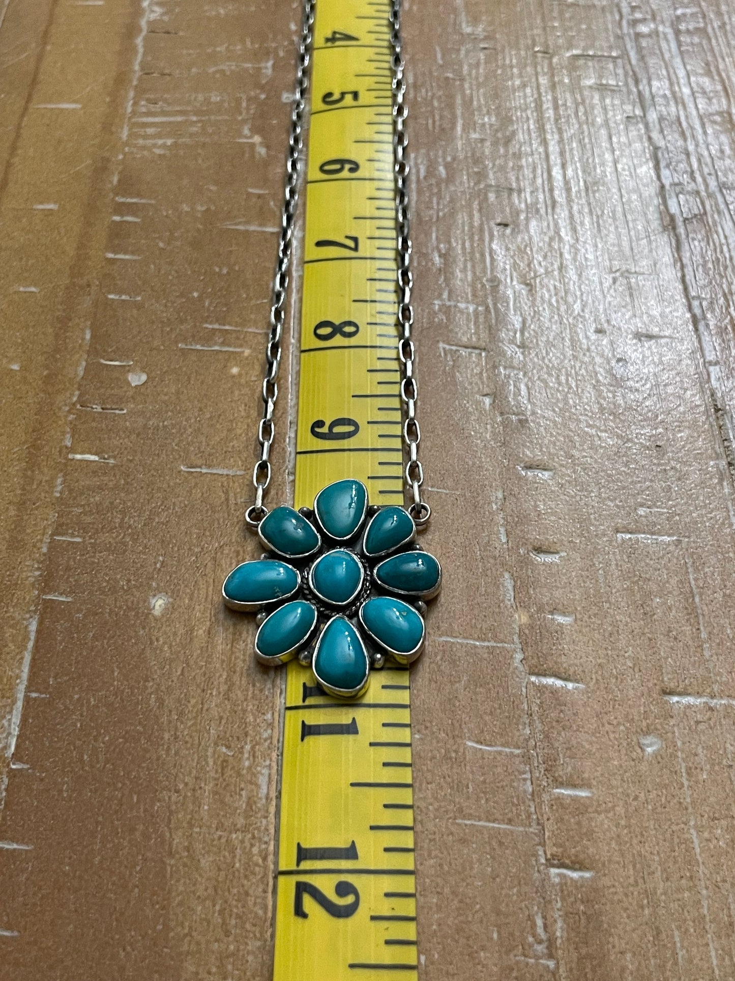 Kingman Turquoise Flower Necklace | Sterling Silver 925 Cluster| B891