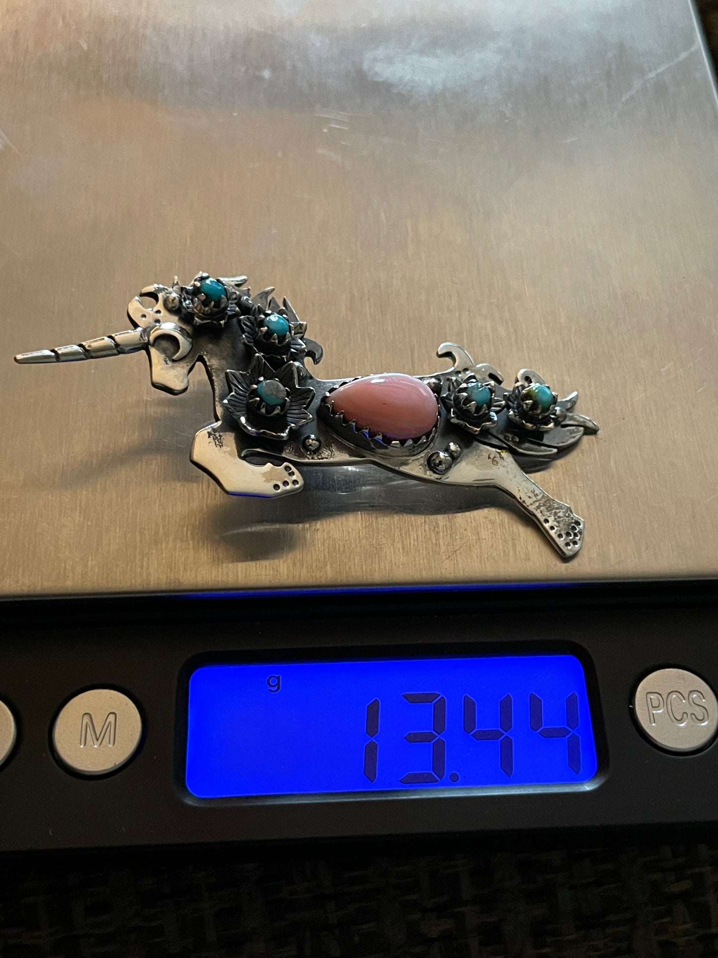 Pink Conch & Turquoise Unicorn Pendant | Sterling Silver 925 B823