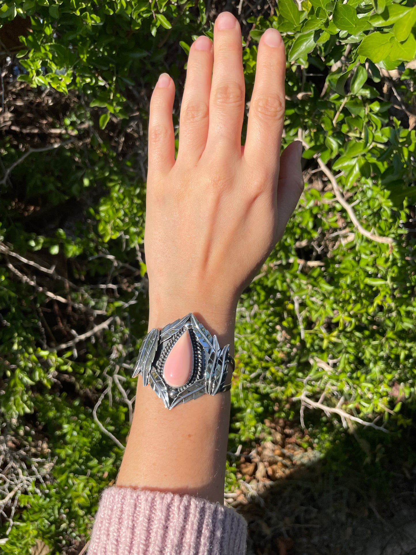 Pink Conch Multi Feather Cuff Bracelet | Sterling Silver 925 B725
