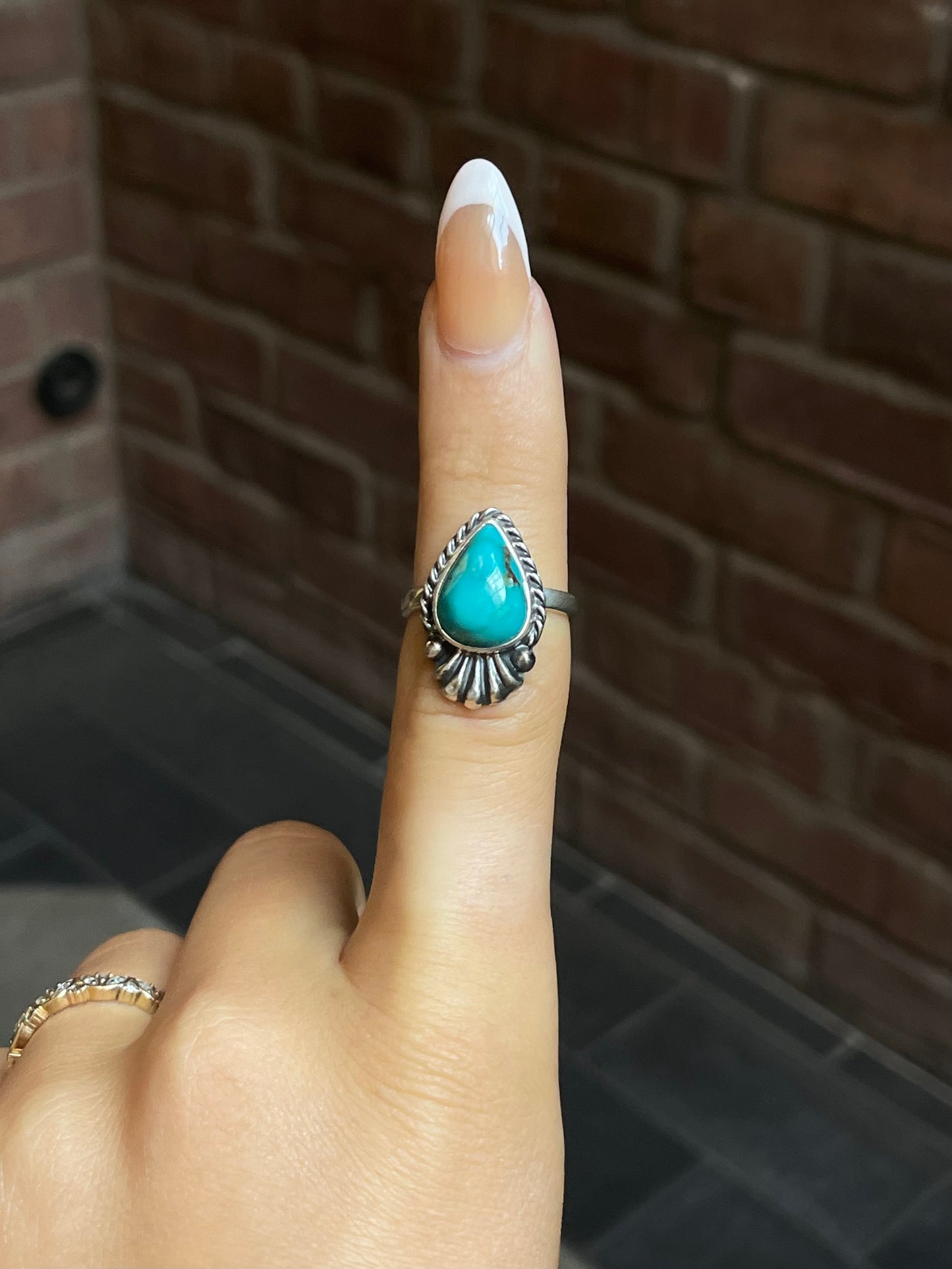 Kingman Turquoise Teardrop Ring | Sterling Silver | Size 7 | A742