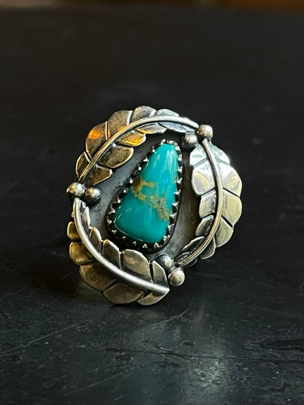 Turquoise Feather Ring Size 8 | Sterling Silver E871