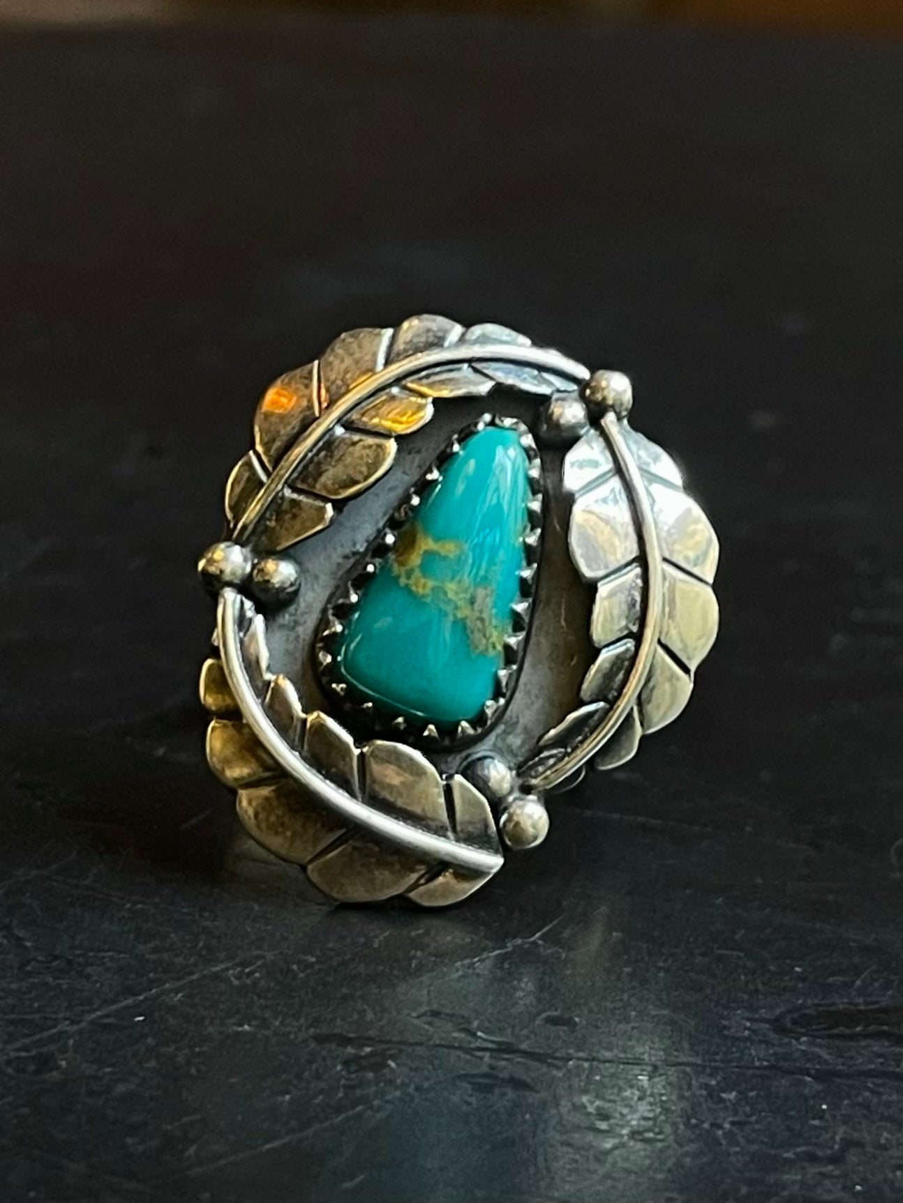 Turquoise Feather Ring Size 8 | Sterling Silver E871