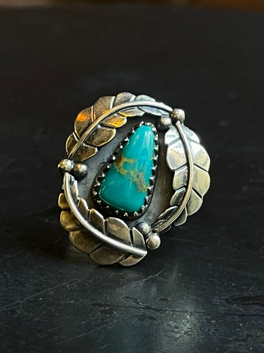 Turquoise Feather Ring Size 8 | Sterling Silver E871