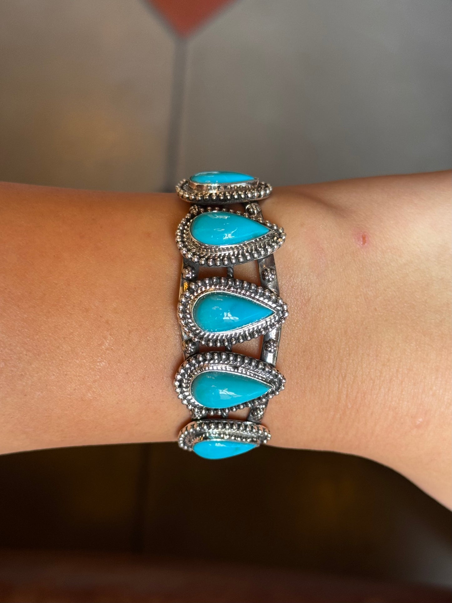 Kingman Turquoise Tear Drop Cuff | Sterling Silver | A855
