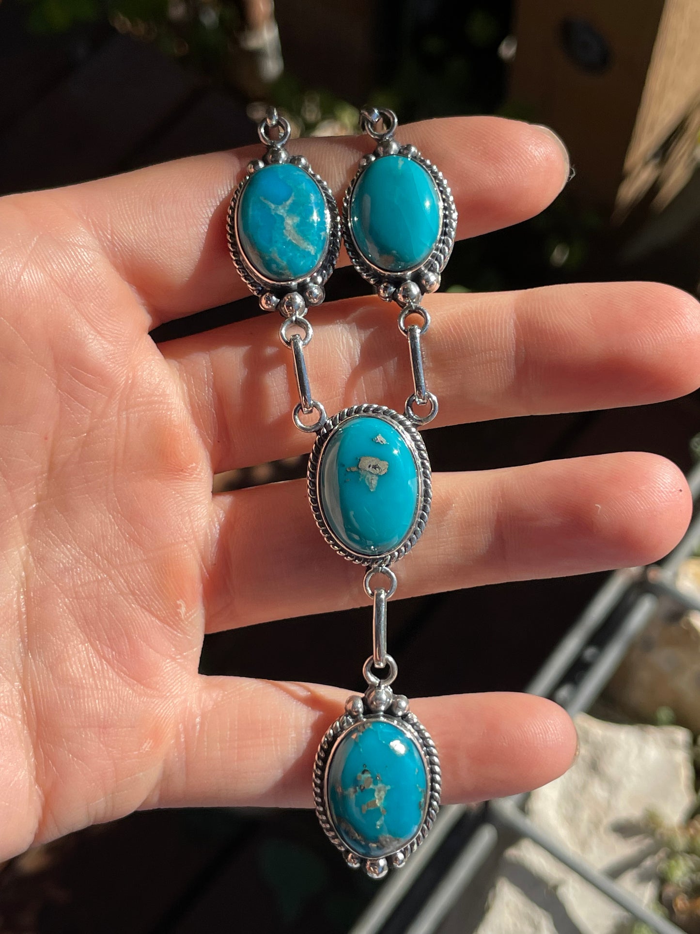 Kingman Turquoise Lariat Necklace | Sterling Silver 925 B879