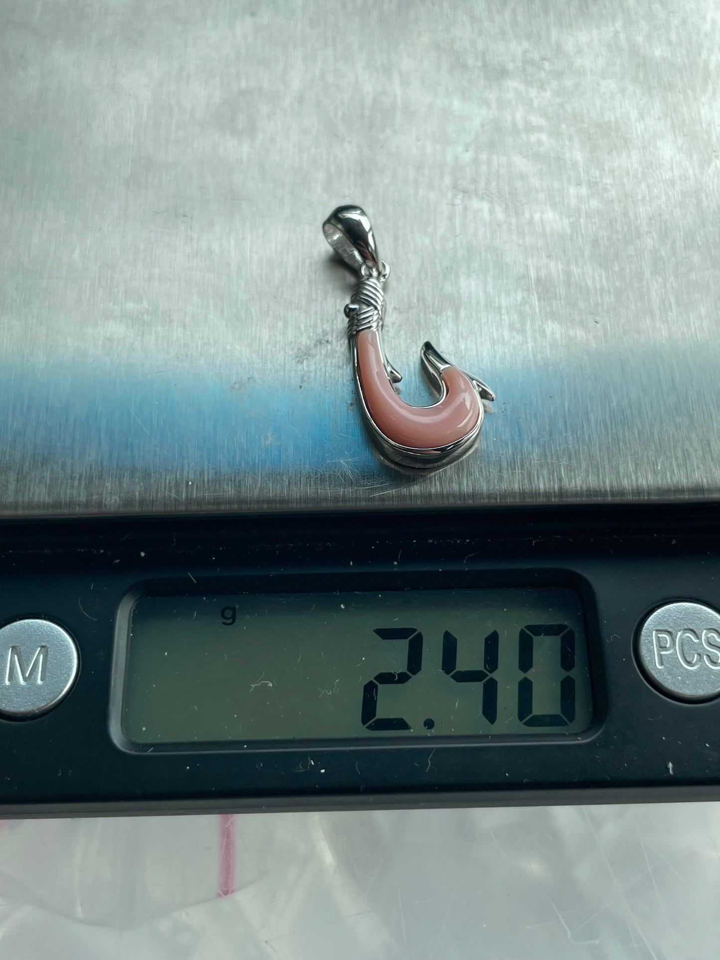 Pink Conch Fish Hook Pendant | 925 Sterling Silver B616