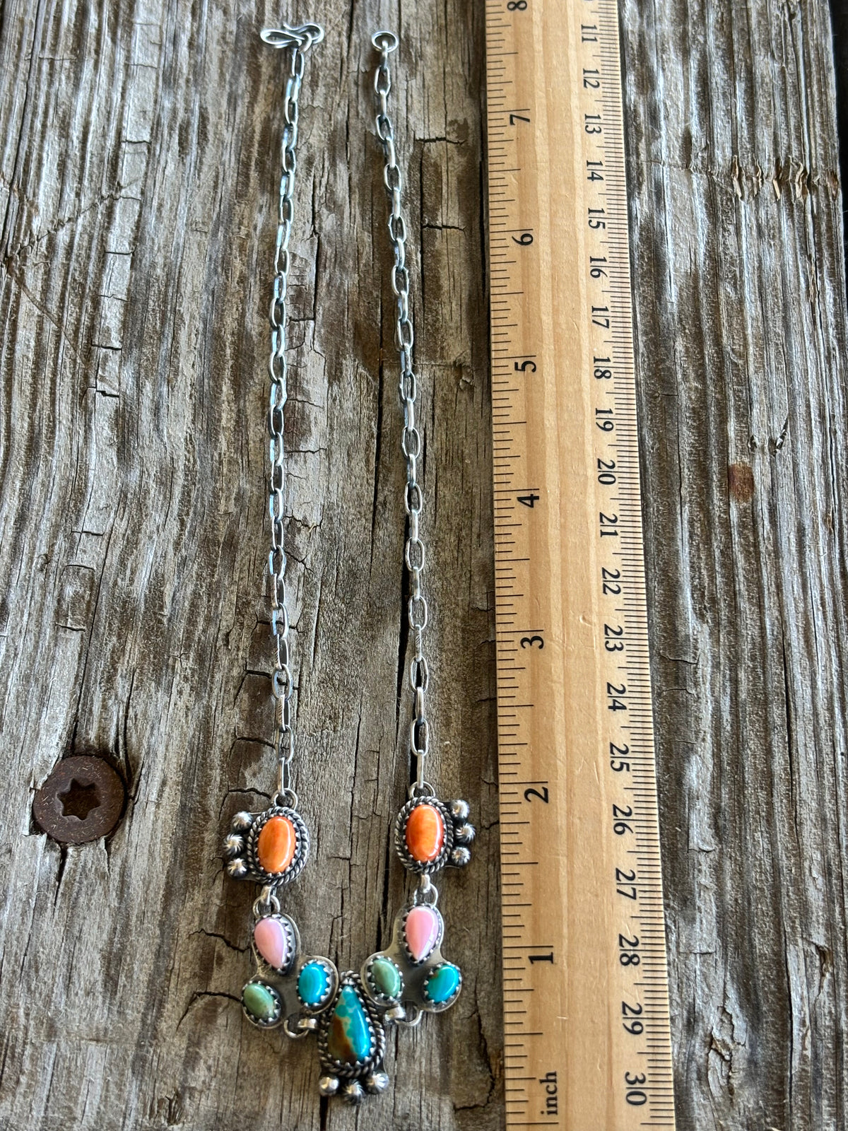 Turquoise & Spiny Oyster Multistone Necklace | 925 Sterling Silver Z34