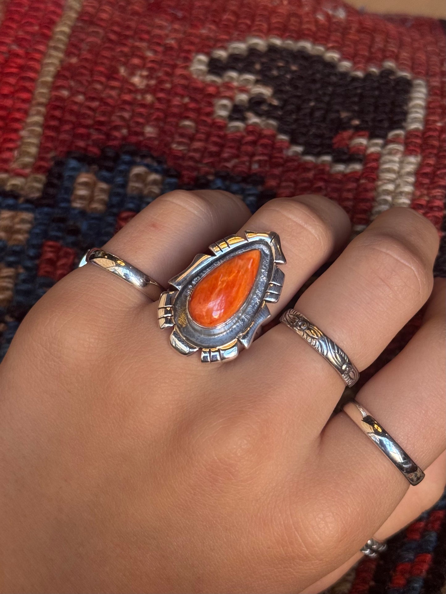 Spiny Oyster Teardrop Ring | Sterling Silver | Size 6.5 | A692