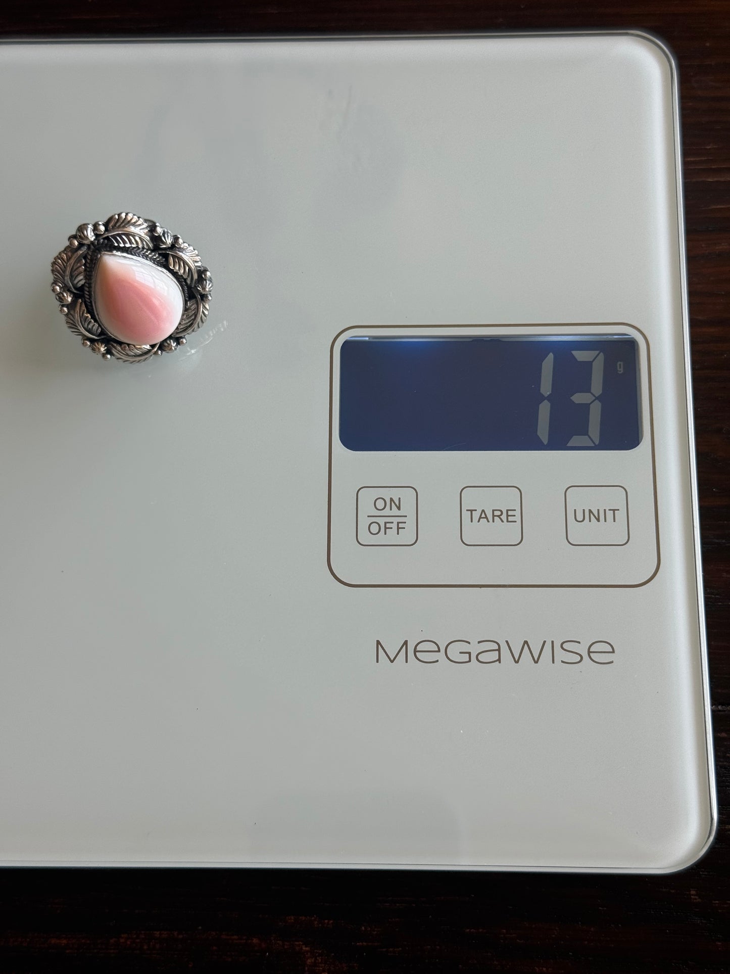 Pink Conch Teardrop Ring | Sterling Silver | Size 8 | C181