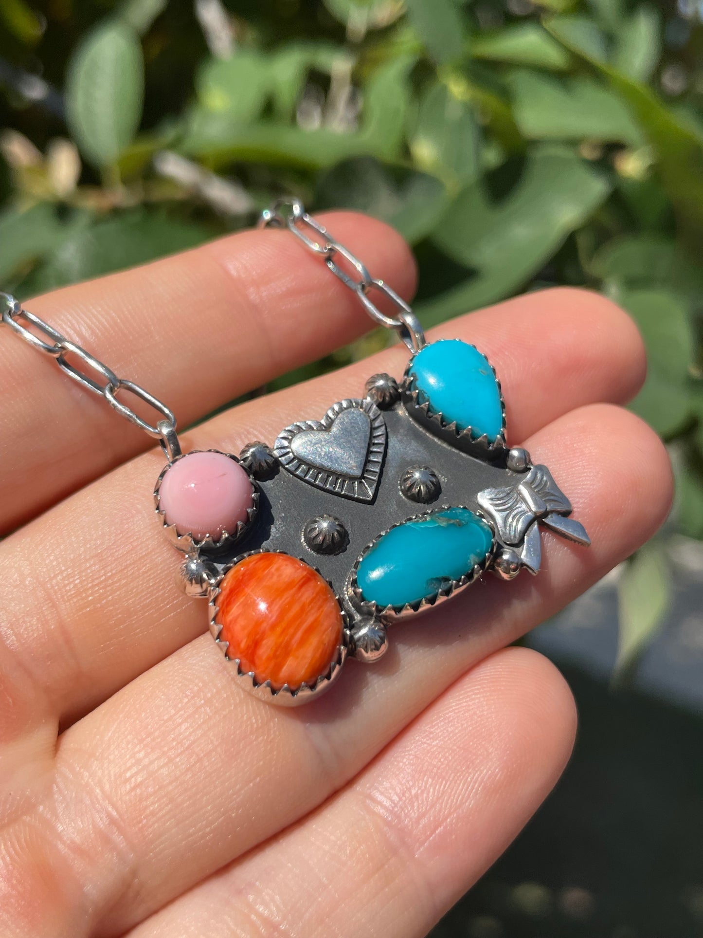 Pink Conch Spiny Turquoise Necklace | 925 Sterling Silver D129