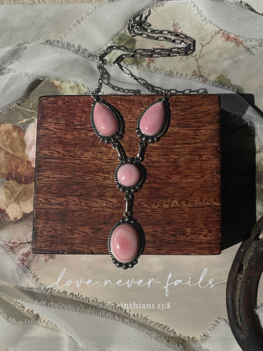 Pink Conch Lariat Necklace | 925 Sterling Silver D238