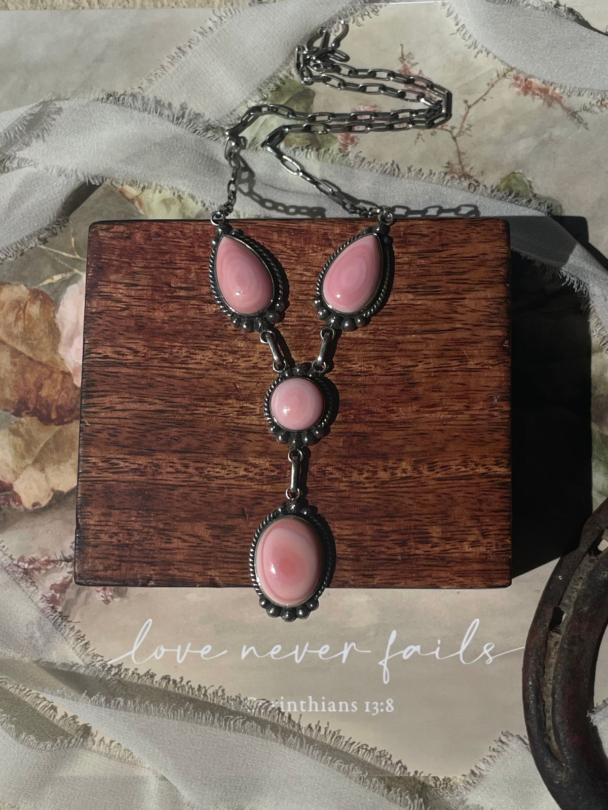 Pink Conch Lariat Necklace | 925 Sterling Silver D238
