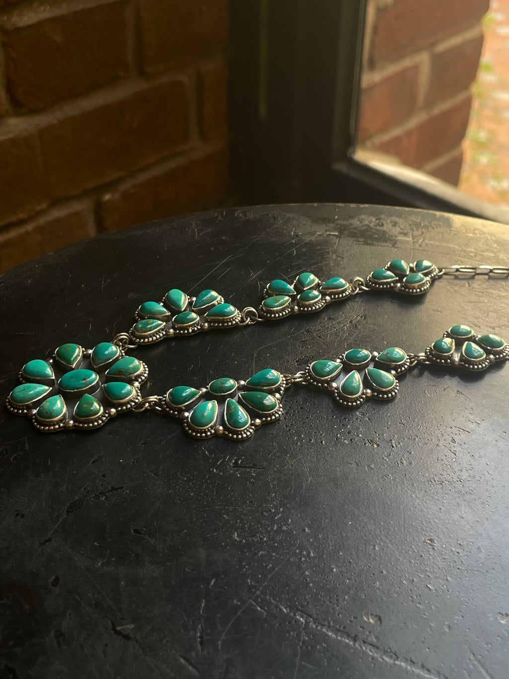 Kingman Turquoise Cluster Flroal Lariat Necklace | 925 Sterling Silver G604