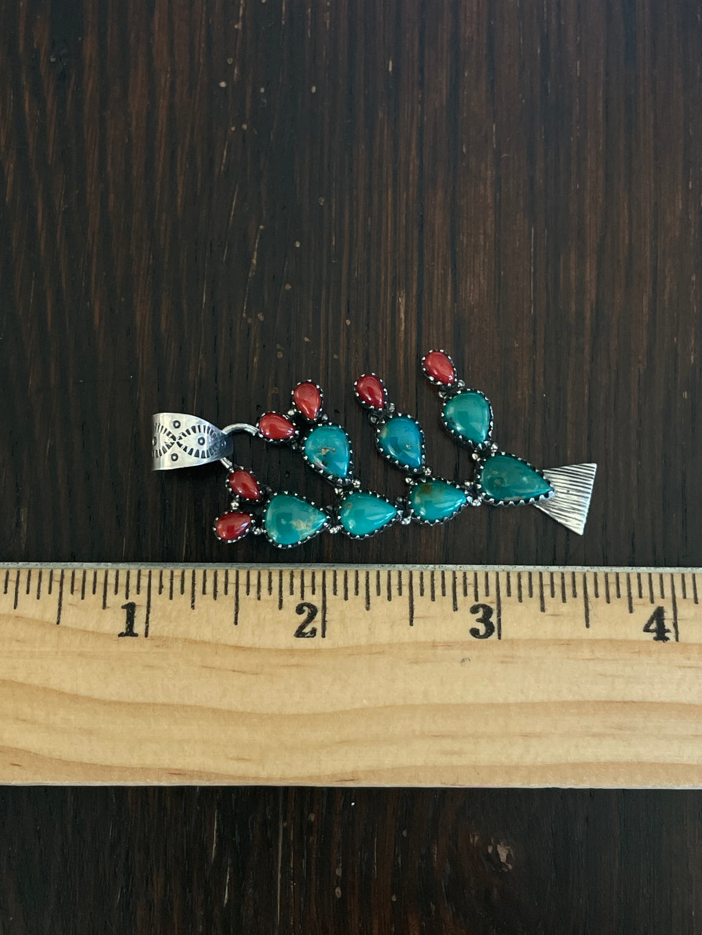 Turquoise Coral Cactus Pendant | Sterling Silver E703
