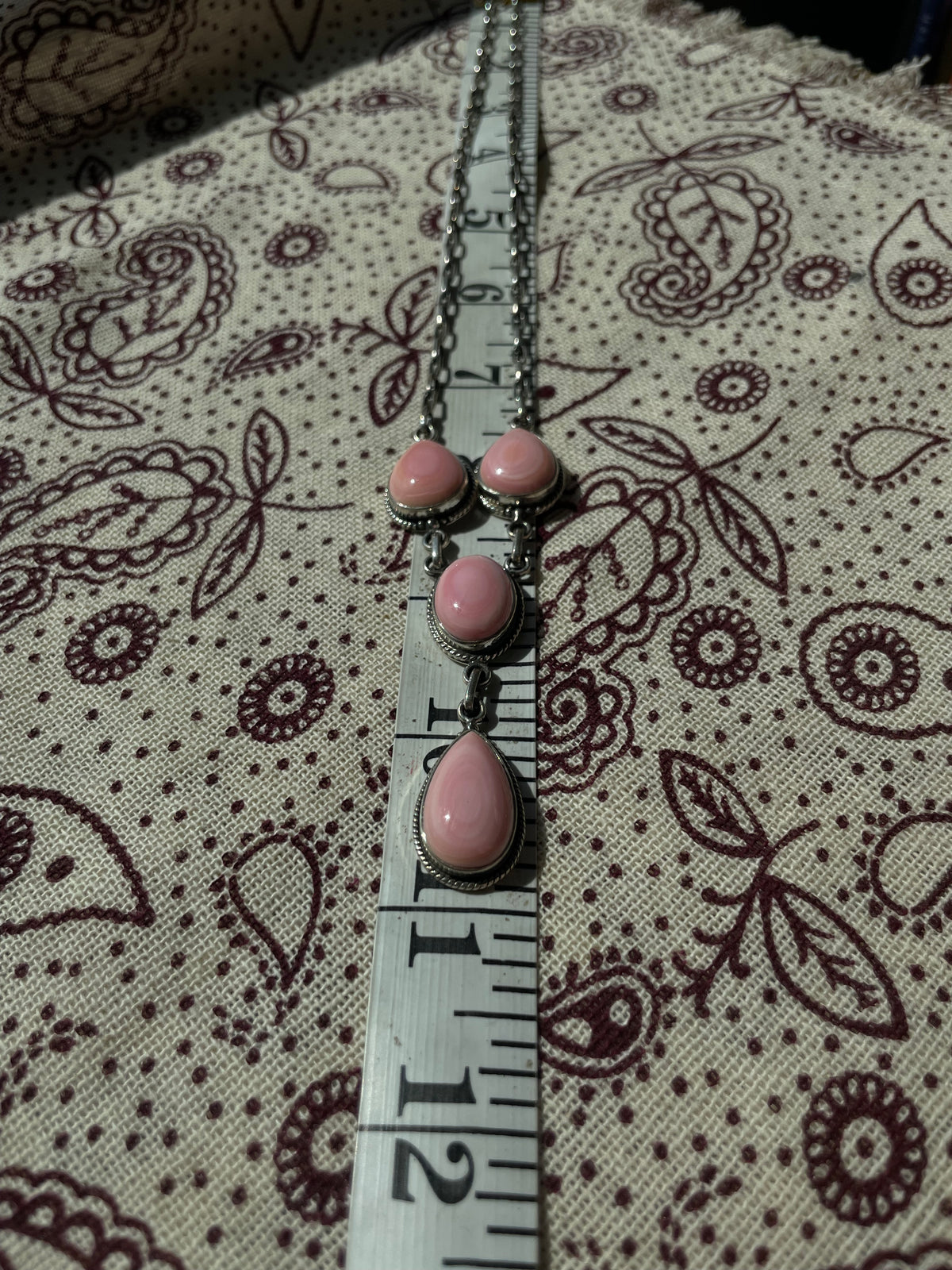 Pink Conch Lariat Necklace | Teardrop Station Drop | 925 Silver E584