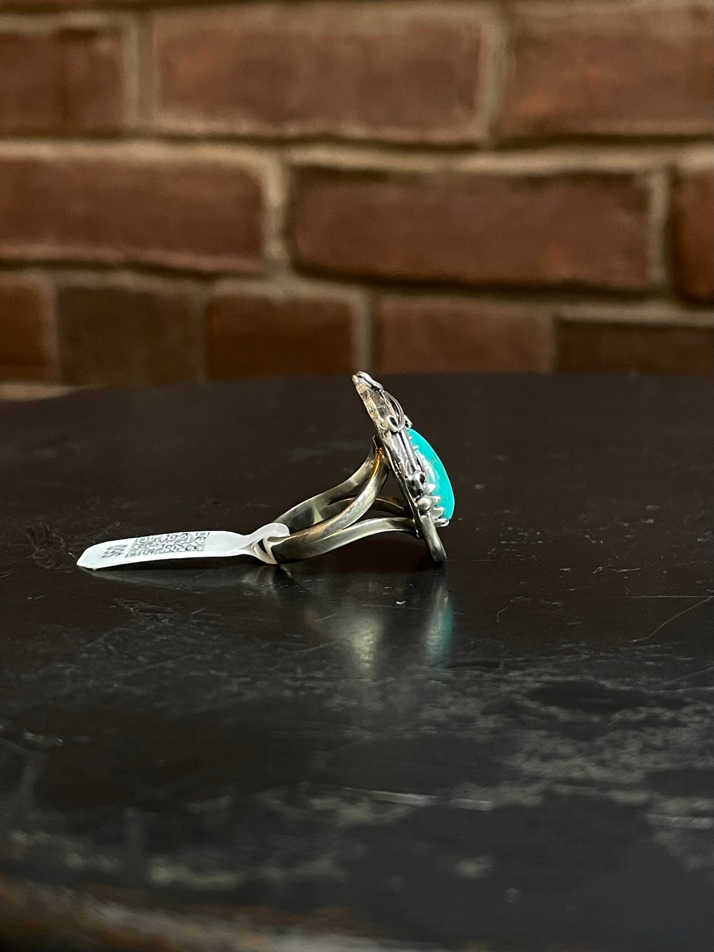 Kingman Turquoise Leaf Ring | Sterling Silver | Size 6.5 | A034