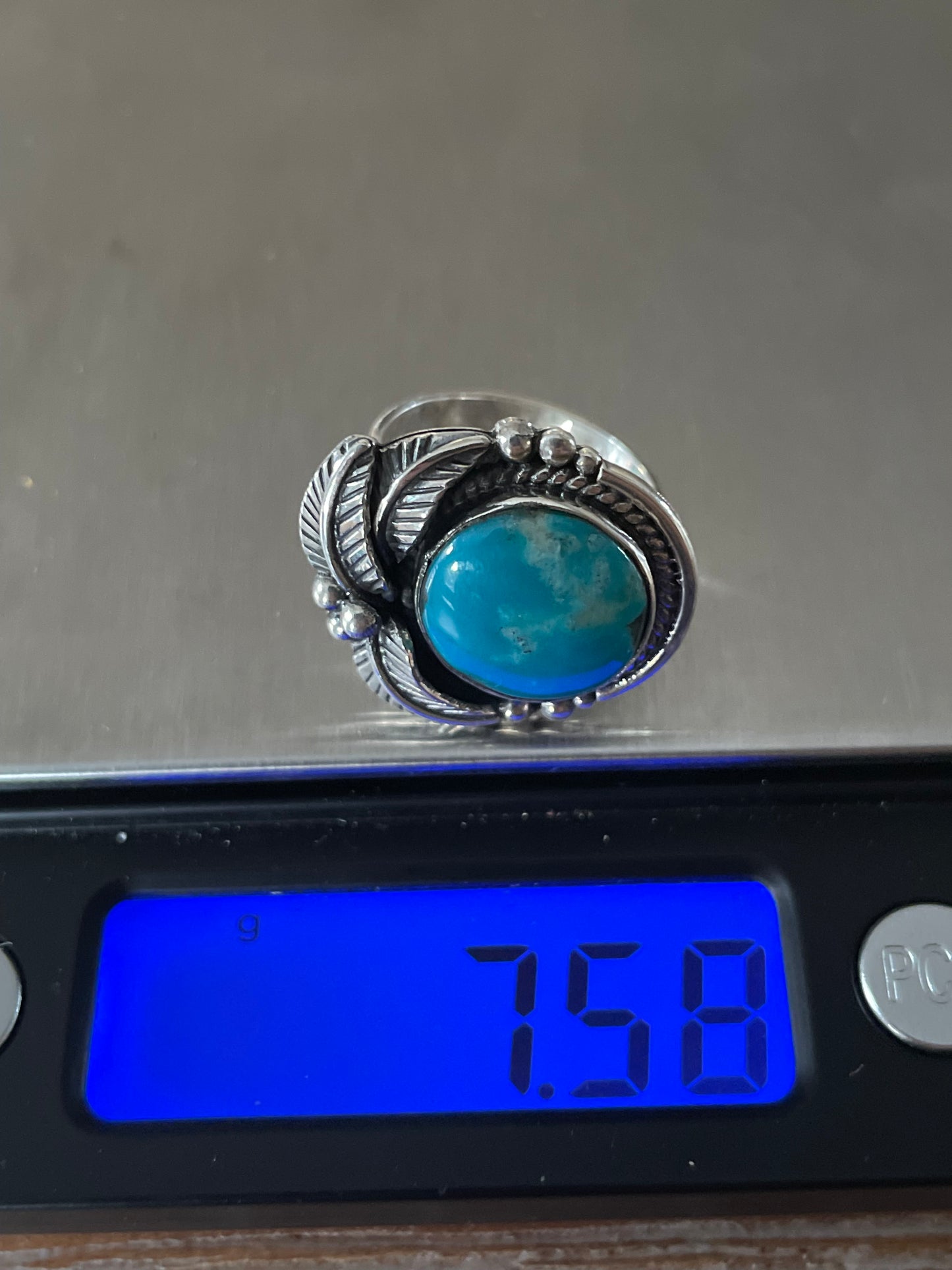 Turquoise Leaf Ring | 925 Sterling Silver Size 7.25 Y73