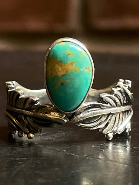 Kingman Turquoise Feather Ring | Sterling Silver | Size 10 G303