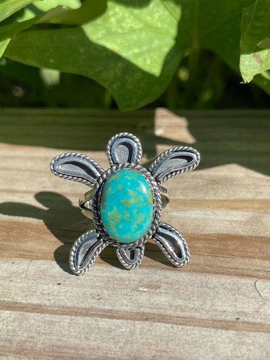 Turquoise Sea Turtle Ring | 925 Sterling Silver Size 7.5 B331