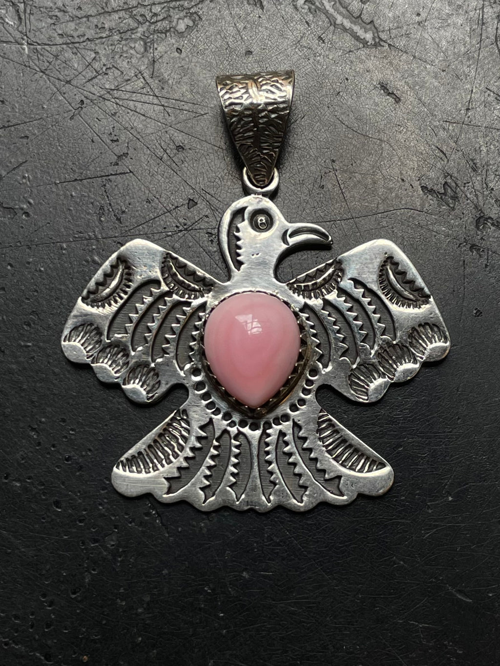Pink Conch Thunderbird Pendant | 925 Sterling Silver E958
