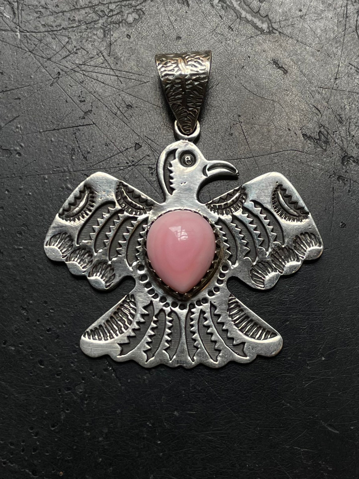 Pink Conch Thunderbird Pendant | 925 Sterling Silver E958