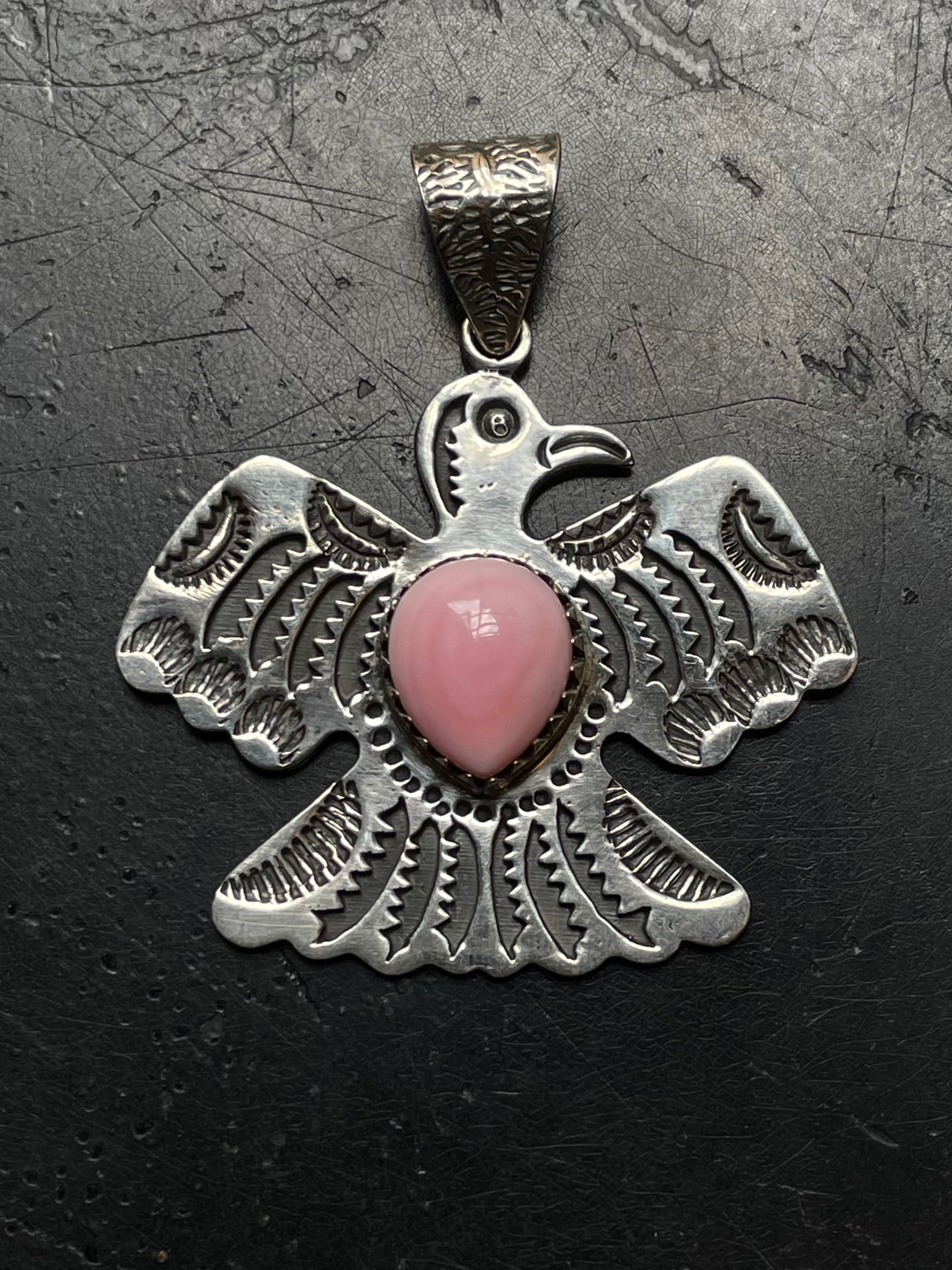 Pink Conch Thunderbird Pendant | 925 Sterling Silver E958
