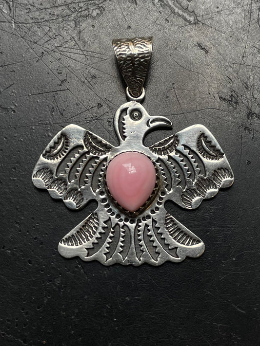 Pink Conch Thunderbird Pendant | 925 Sterling Silver E958