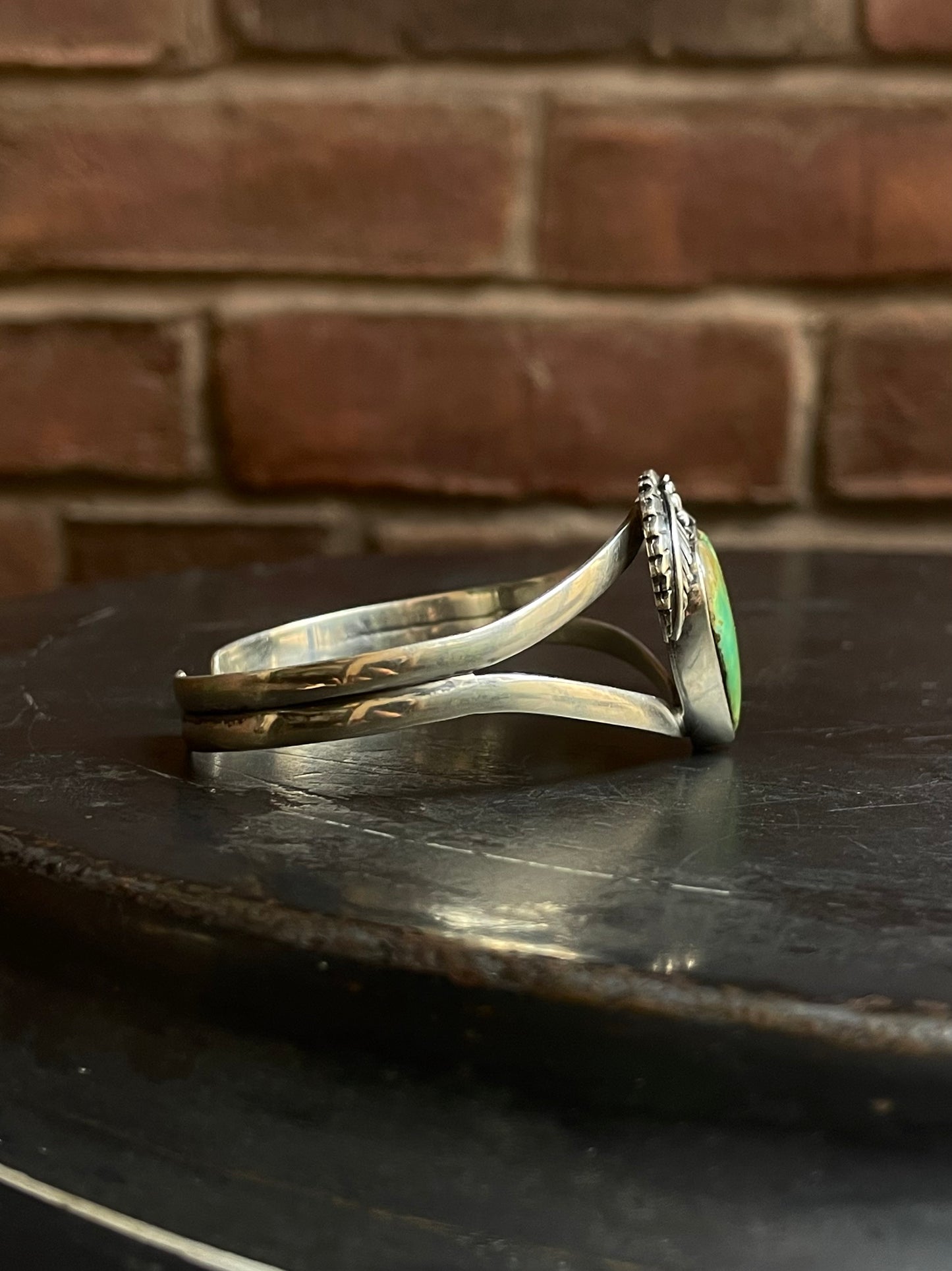 Green Turquoise Heart Cuff | Split Band | 925 Silver E679