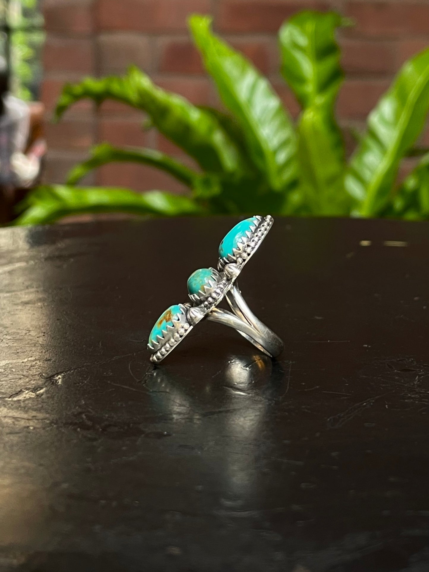 Kingman Turquoise Triple Stone Ring | Sterling Silver | Size 5.75 G308