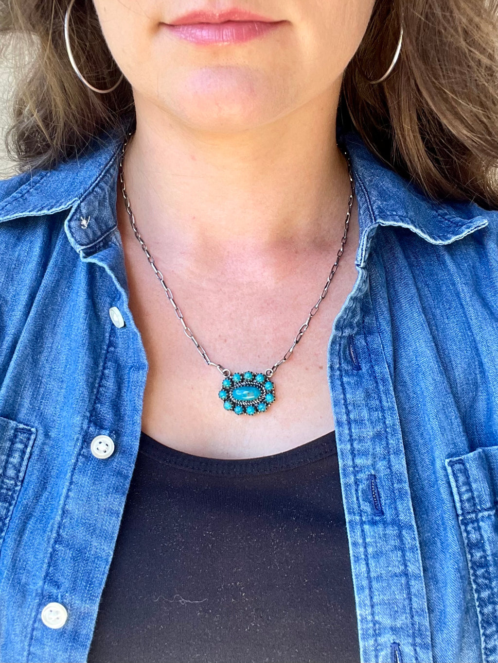 Kingman Turquoise Cluster Necklace | 925 Sterling Silver D198