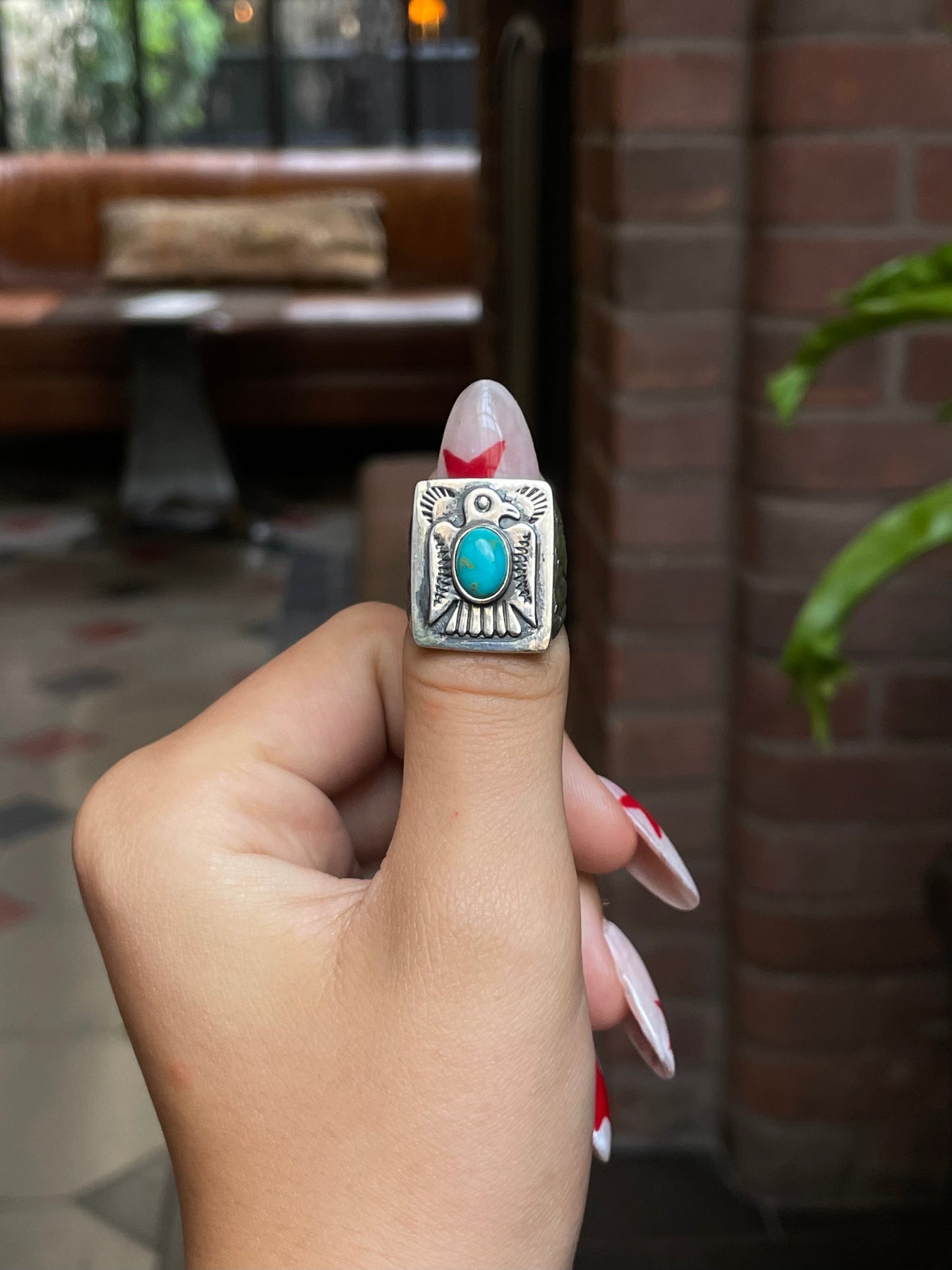 Kingman Turquoise Thunderbird Ring Size 8 | 925 Sterling Silver G505
