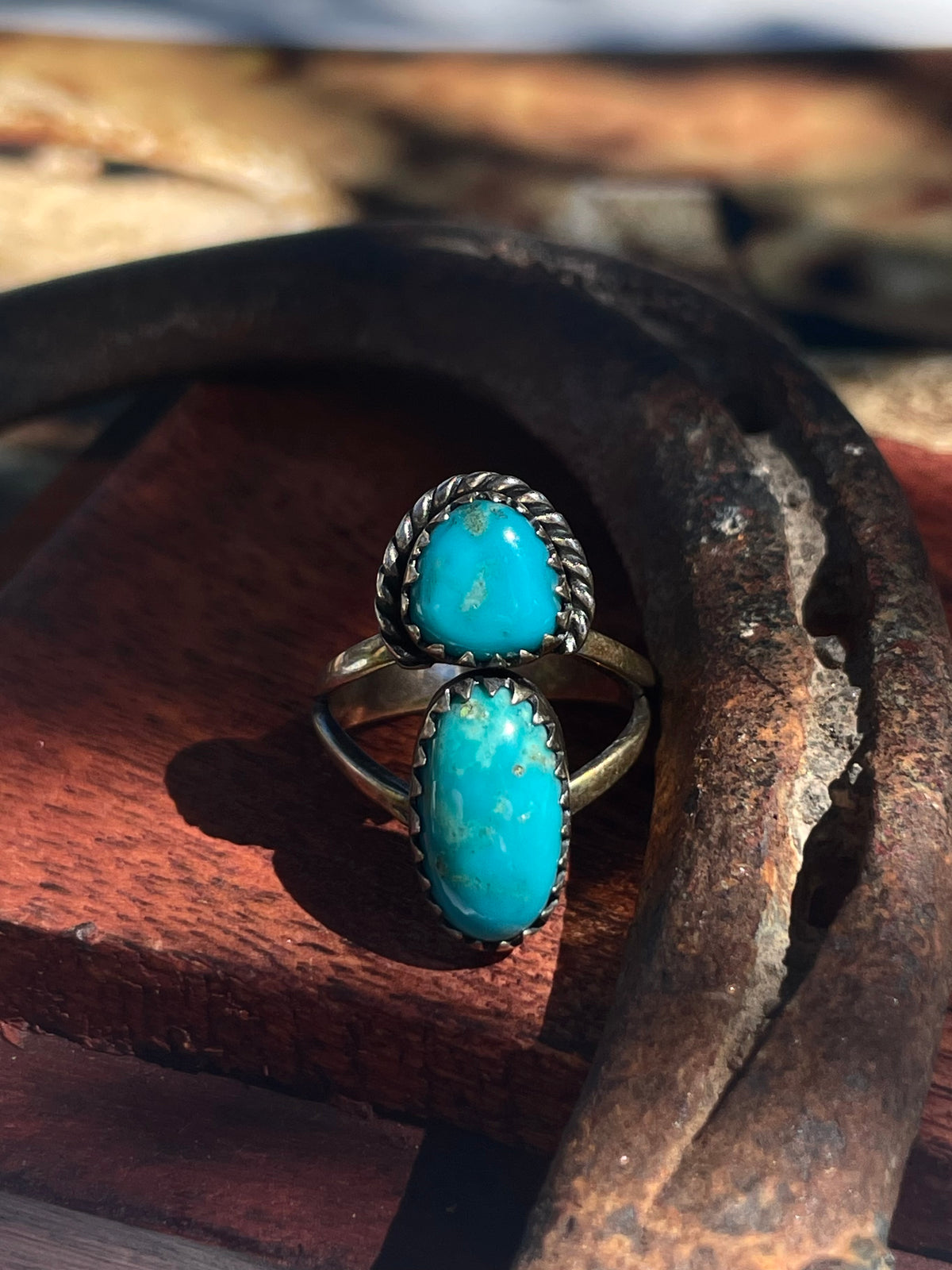 Turquoise Double Stone Ring | 925 Sterling Silver | Size 6.5 D367