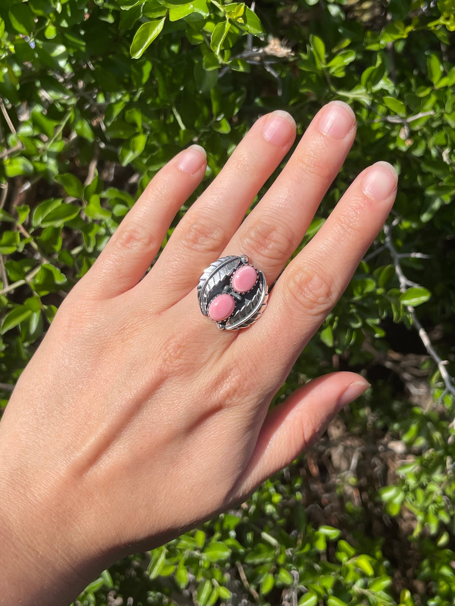Pink Conch Feather Ring Size 8 | 925 Sterling Silver B580