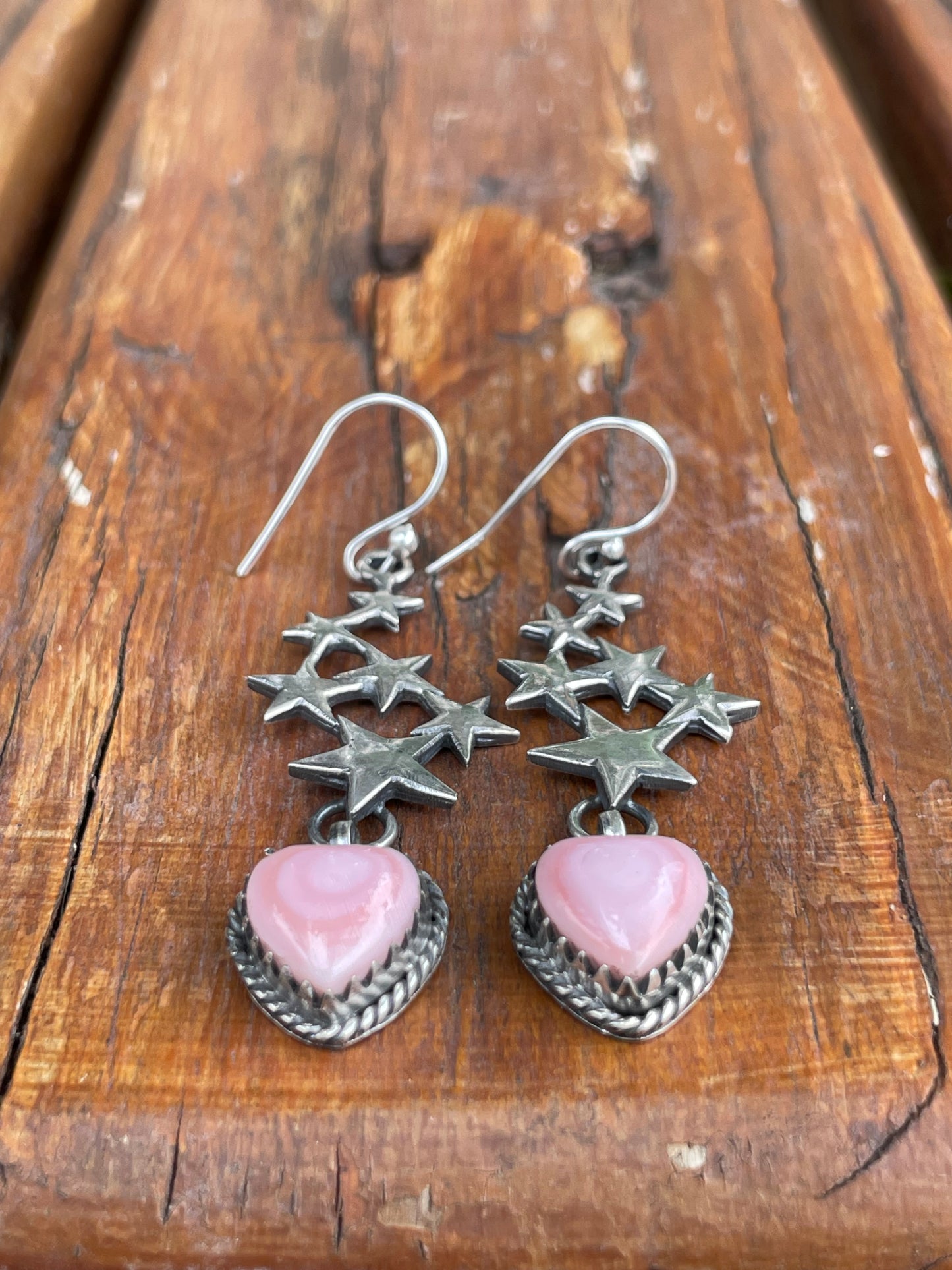 Pink Conch Heart & Stars Dangle Earrings | 925 Sterling Silver B960