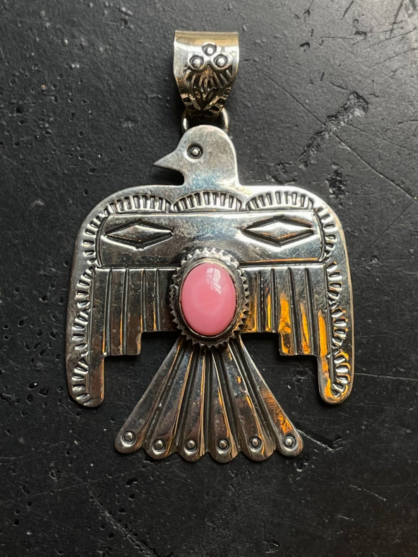 Pink Conch Thunderbird Pendant | 925 Sterling Silver E508