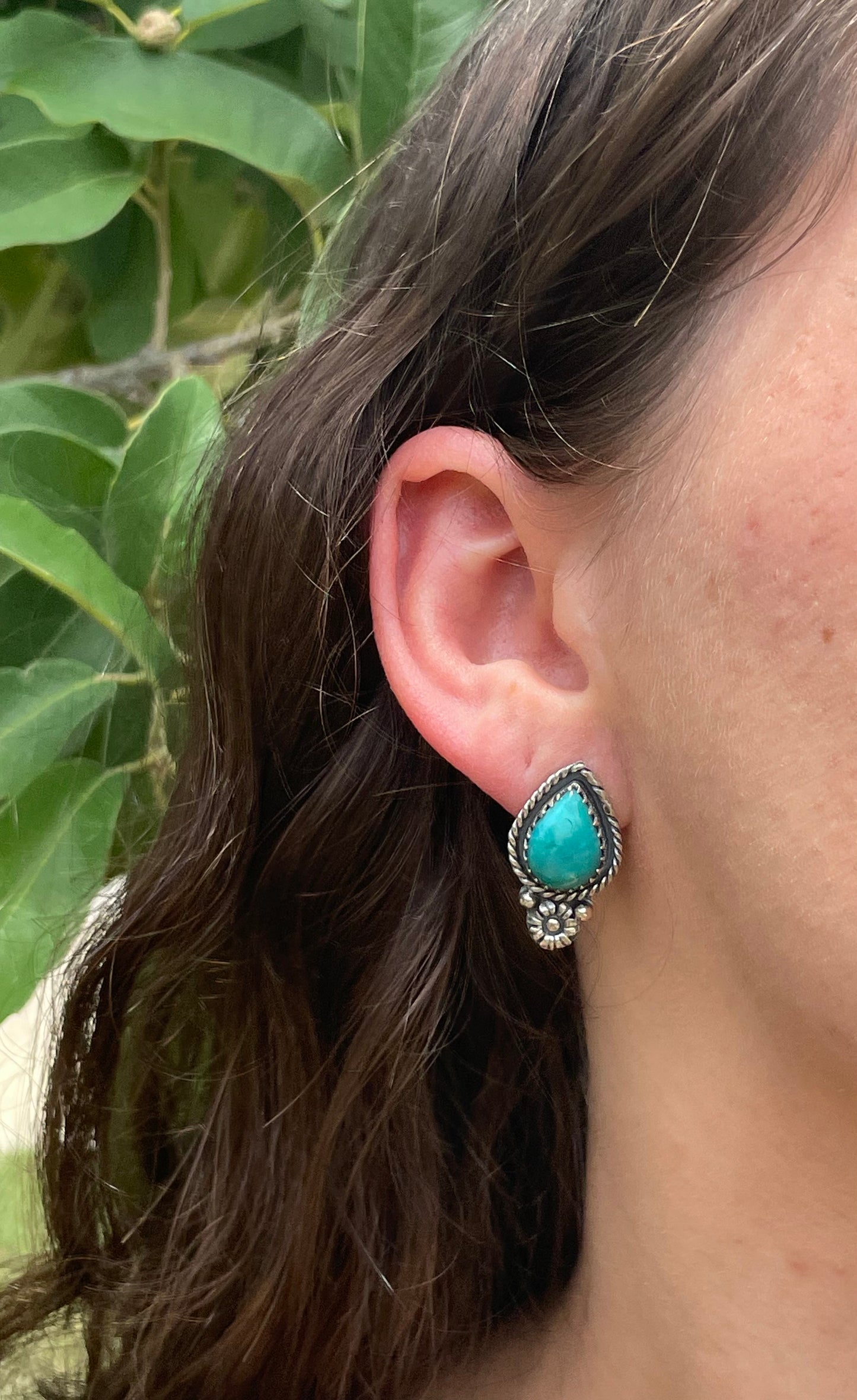 Kingman Turquoise Tear Drop Stud Earrings | 925 Sterling Silver D195