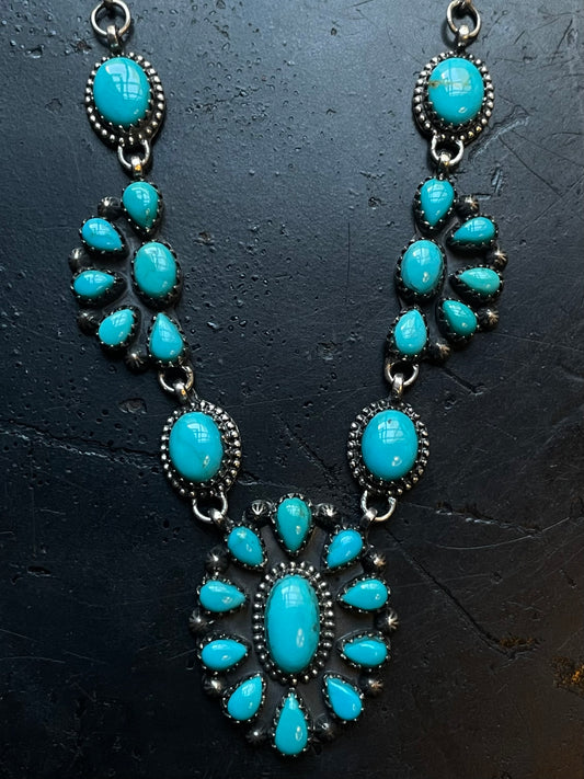 Kingman Turquoise Cluster Statement Necklace | 925 Sterling Silver E614